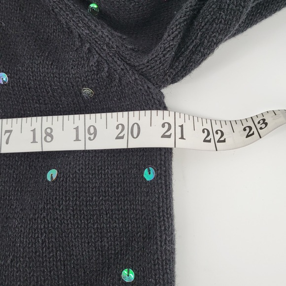 Mandal Bay Black Christmas Tree Sequin Sweater Pink Fuzzy Trim Large Vintage - Picture 6 of 7